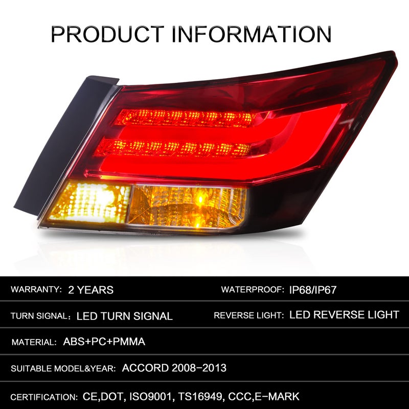 VLAND Tail lights Assembly Fit for Honda Accord Inspire 8th Gen Sedan 2008 2009 2010 2012 2013ï¼ˆNOT for 2-Dr Coupeï¼‰ï¼ŒSmokedï¼Œ2PCS - Image 4